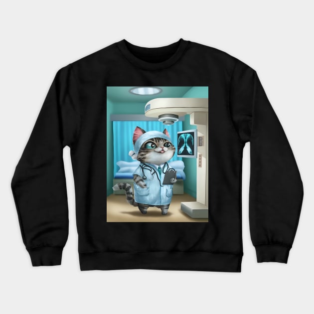 Cute radiologist cat Crewneck Sweatshirt by Spaceboyishere